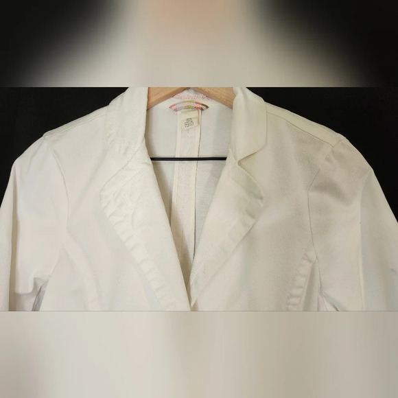 American Eagle Womens Denim Blazer Jacket Size M White Single Button Retro - Picture 5 of 11